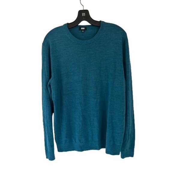 UNIQLO Pure New Wool Crewneck Pullover in Heather Blue Size Large - Picture 2 of 9